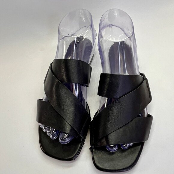 Vince Dylan Leather Flat Sandals Size 6.5M Black Asymmetrical Slide Shoes - Picture 5 of 16